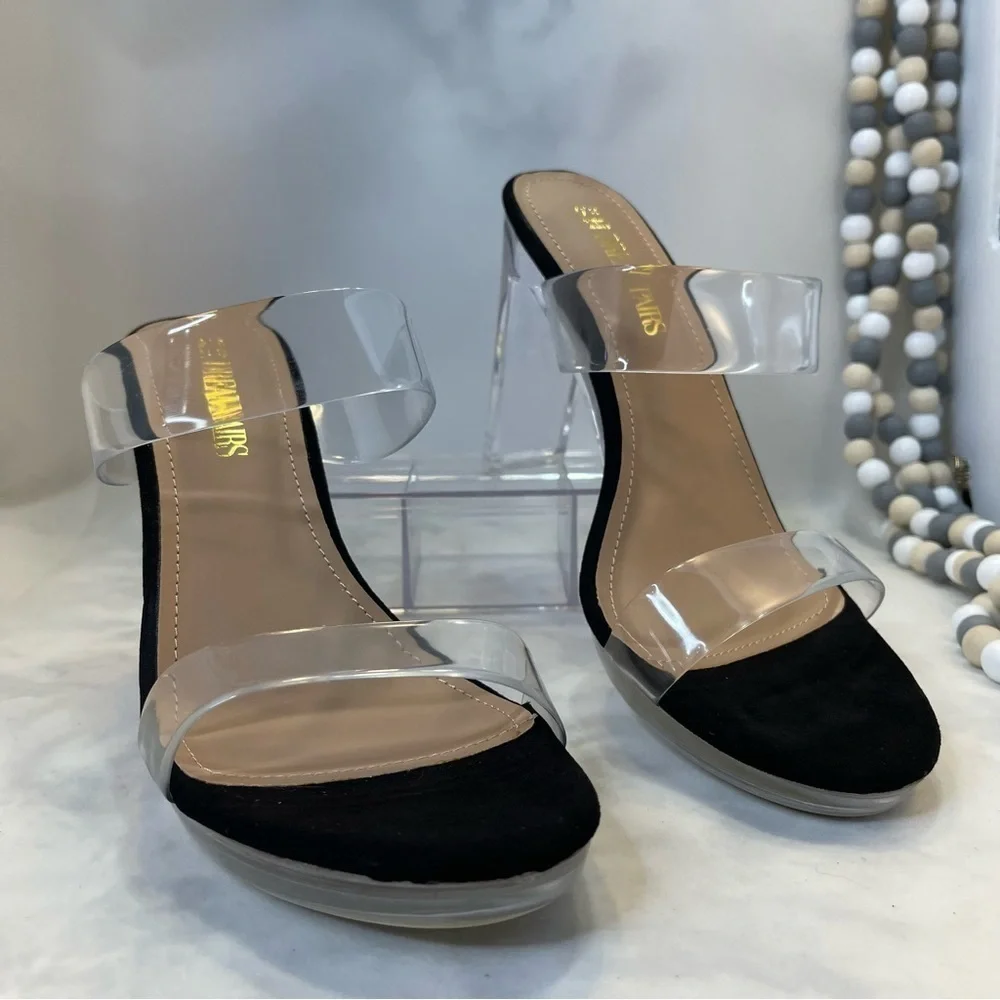 DREAM PAIRS Clear Two Strap Open Toe High Block Chunky Slip On Sandal 8.5